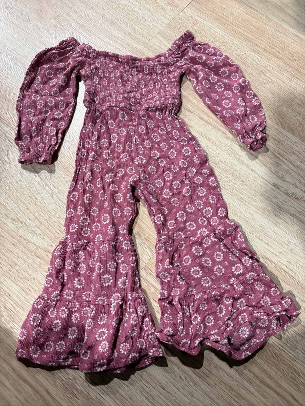 Toddler Pink Lily Mauve Floral Off-Shoulder Ruffle Romper